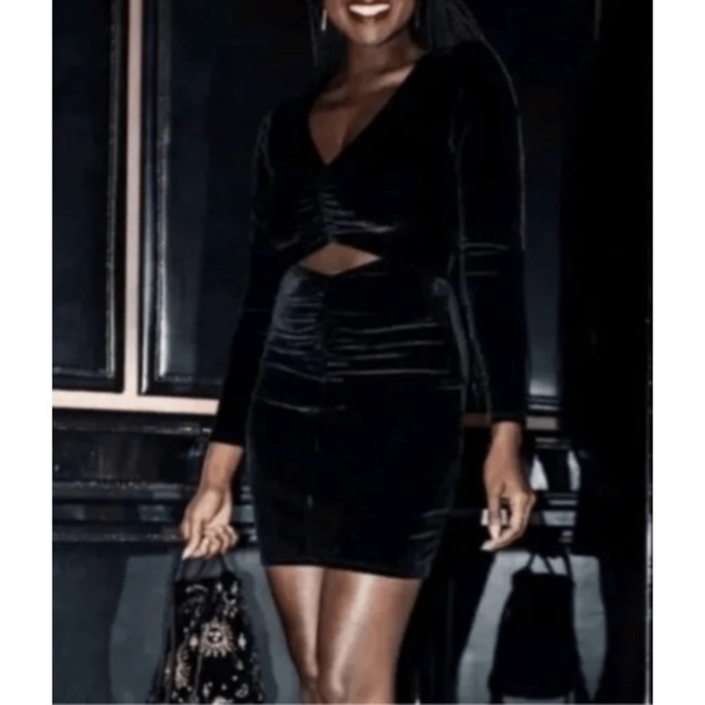 Abercrombie & Fitch Dress Velvet Women Medium Black Cutout Bodycon Witchy Ruched